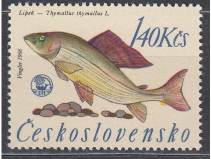 1966, 1.40Kčs Ryby, DV - žlutá skvrna pod ocasem, Nr.1521DV67/1, **