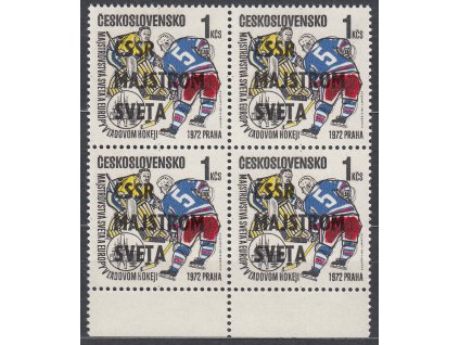 1972, 1Kčs Hokej, krajový 4blok s DV - "S" SVĚTA seříznuto, Nr.1962DV27, **