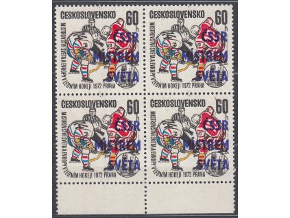 1972, 60h Hokej, krajový 4blok s DV - seříznutý háček u "Č" ČSSR, Nr.1961DV32, **