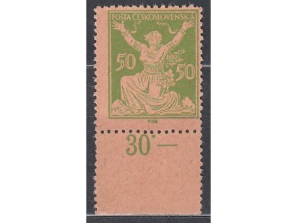 50h zelená, zoubkovaný krajový ZT na nahnědlém papíru bez lepu, Nr.156