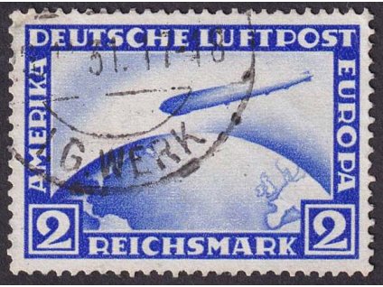 1928, 2 RM Zeppelin, MiNr.423, razítkované