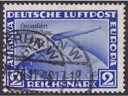 1933, 2 M Zeppelin, Chicagofahrt, MiNr.497, razítkované, ověřeno