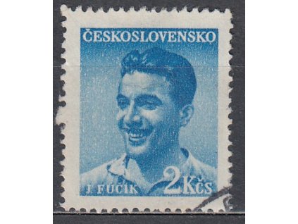 1949, 2Kčs Fučík, vynechaný perforační otvor, Nr.505, razítkované