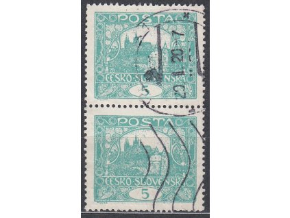 5h modrozelená, Řz.13 3/4:13 1/2, 2páska s ST spirál, zk.Vrba, Nr.4ASTs, razítkované, hezký kus