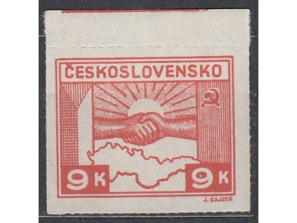 1945, 9K Košické, krajový kus s otiskem lišty na okraji, Nr.357, **
