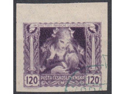 120h fialová, nezoubkovaná, zk.Karásek, nátisk, krajový kus, Nr.32N, **, nálepka na okraji mimo zn.