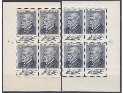 1951, 5Kčs Jirásek, krajové 4bloky, šedomodrá a světle modrá, Nr.611a,611b, **, hezké odstíny