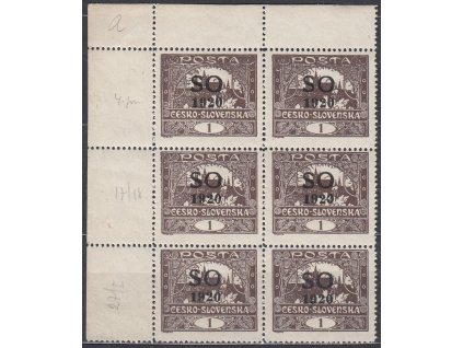 1h hnědá, Řz.13 3/4, rohový 6blok, Nr.SO1B, **