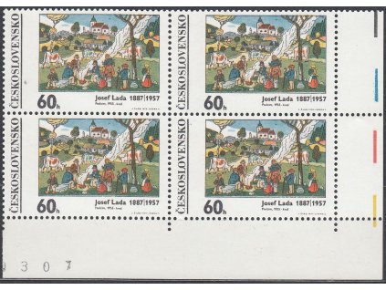 1970, 60h Lada, rohový 4blok s DV - skvrna u 4 větve, Nr.1823DV20/1, **