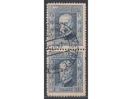 2Kč modrá, I.typ, svislá pr.4, 2páska, zk.Stupka, Nr.191, razítkované