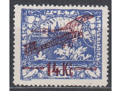 1920, 14Kč/200h modrá, Řz.13 3/4, zk.Gilbert, Nr.L1A, * po nálepce