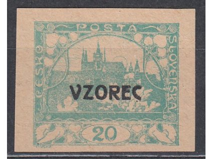 20h modrozelená, ZT na nahnědlém papíru, VZOREC, Nr.8vz, bez lepu