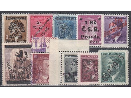 10 ks hodnot s revolučními přetisky, různé hodnoty a přetisky, **/*/razítkované