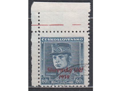 60h modrý Štefanik, rohový kus, Nr.11, razítkované