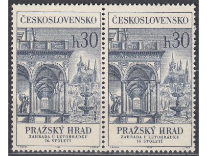 1966, 30h Pražský hrad, 2páska s DV - body v písmenu "H" HRAD, Nr.1524DV3/2, **