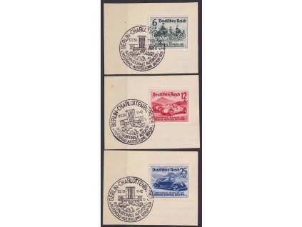 1939, 6-25 Pf série Autíčka, MiNr.686-88, výstřižky, pamětní razítka