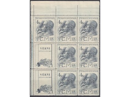 1947, 4Kčs Masaryk, 9blok, prostřední řada s DO - kupon se šikmou moletáží, Nr.459, **