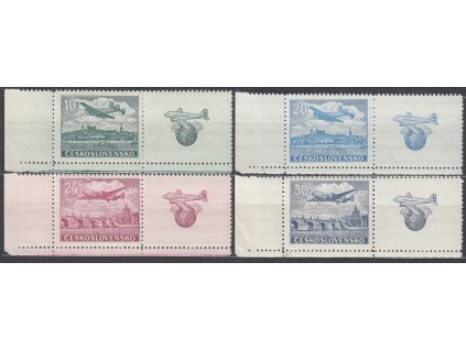 1946, 10-50Kčs Letecké, levé dolní vodorovné kupony, Nr.L20-4, **