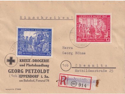 Společné vydání, 1948, R-dopis vyfr. sérií zn. MiNr.965-66 Lipský veletrh,