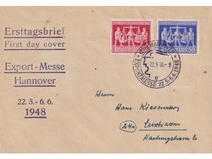 Společné vydání, 1948, dopis vyfr. sérií zn. MiNr.969-70 Hannoverský veletrh,
