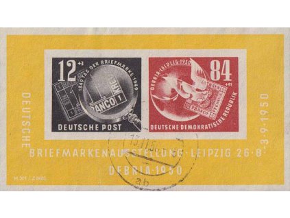 1950, aršík DEBRIA, MiNr.Bl.2, razítkované, mírně zvlněný