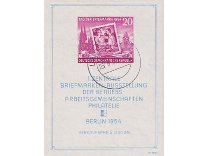 1954, 20 Pf Výstavní aršík, MiNr.Bl.10, razítkované