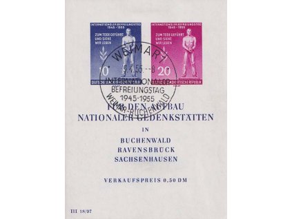 1955, 10-20 Pf aršík Boj proti fašismu, MiNr.Bl.11, razítkované, původní lep,