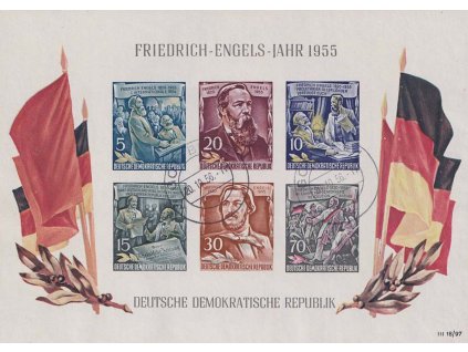 1955, 5-70 Pf aršík Engels, MiNr.Bl.13, razítkované