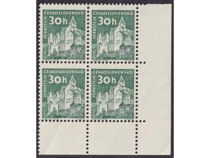 1961, 30 h Hrad Penštejn, rohový 4blok, Nr.1205, ** , drobný vlom