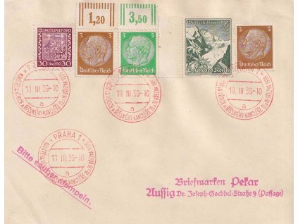 1939, Praha, Návštěva vůdce, dopis zasl. do Ústí nad Labem, lehká omačkání