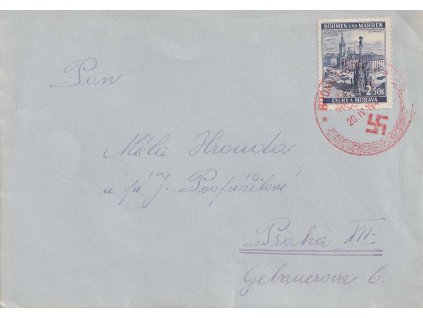 1939, Brno, Narozeniny vůdce, dopis zasl. do Prahy, chybí chlopeň