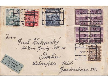 1939, DR Zdice 26.8., let. dopis zasl. do Berlína, hezká frankatura, horší jakost