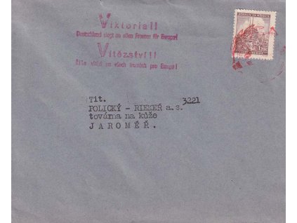 1941, Hradec Králové Viktoria + Viktoria, dopis zasl. do Jaroměře