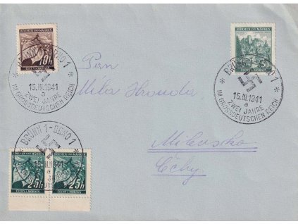1941, Brno, 2. výročí Protektorátu, dopis zasl. do Milevska