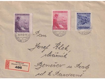 1943, DR Zbraslav, R-dopis zasl. do Benešova, hezká frankatura, stopy