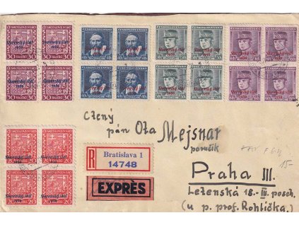 1939, DR Bratislava, R-Ex dopis zasl. do Prahy, dekorativní frankatura,