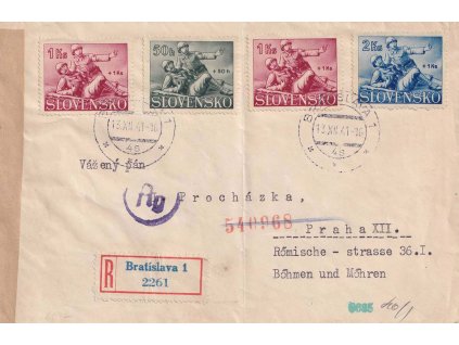 1941, DR Bratislava, R-dopis zasl. do Protektorátu, hezká frankatura, přeloženo