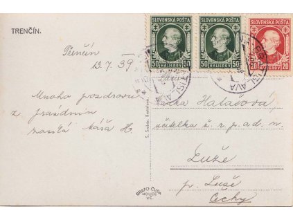 1939, vlaková DR Žilina-Bratislava, pohlednice zasl. do Protektorátu, hledané
