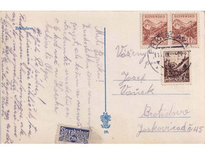 1943, DR Bratislava, pohlednice zasl. místě, stopy stáří a pošt. provozu