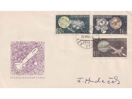 Hudeček, podpis na FDC z roku 1963, lehká omačkání