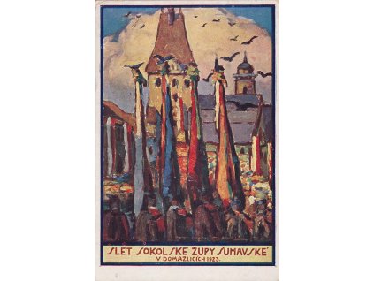 1923, Domažlice, Slet župy šumavské, pohlednice, neprošlé, omačkání