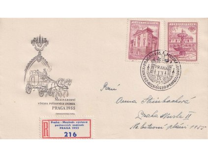 1955, Praha, Výstava poštovních známek PRAGA 1955, R-dopis zaslaný v místě