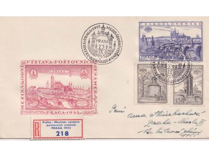 1955, Praha, Výstava známek PRAGA 1955, R-dopis zaslaný v místě, hezké