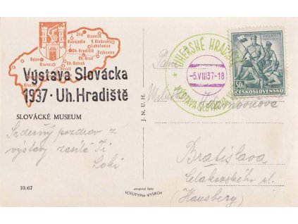 1937, Uherské Hradiště, Výstava Slovácka, propagační pohlednice, prošlé