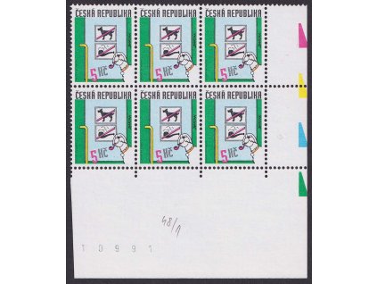 1999, 5 Kč Humor, DV - čárka vlevo na bradě psa, Nr.233, ** , 6blok