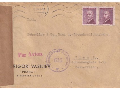 1948, DR Praha, dopis zasl. do Vídně, cenzura, všechny náležitosti