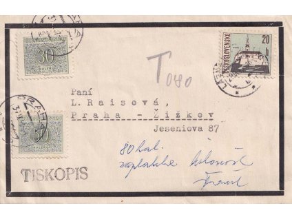 1967, DR Lázně Bohdaneč, smuteční tiskopis zasl. do Prahy, zde zatíženo