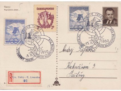 1950, Vysoké Tatry, Tatranský pohár, R-celinová pohlednice zasl. do Piešťan,9