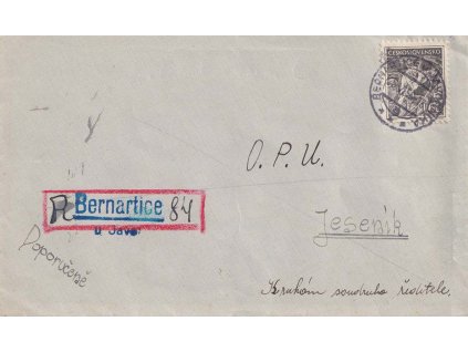 1956, DR Bernartice u Javorníka, R-dopis zasl. do Jeseníka, provizorní R