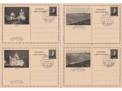 CDV47 (1-4) IX. Všesokolský slet, kompletní sada, pamětní razítka Praha,